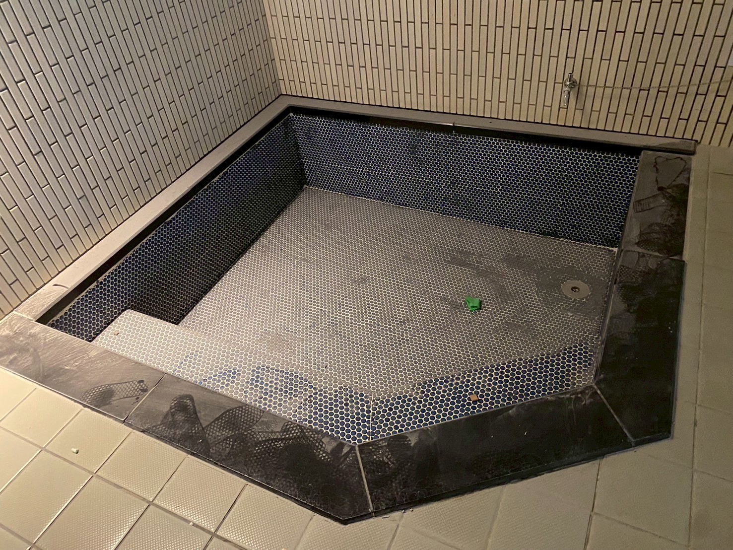 大阪市にて美装工事〈銭湯の水垢・石鹸カスを徹底除去し清潔な空間へ〉の施工前写真